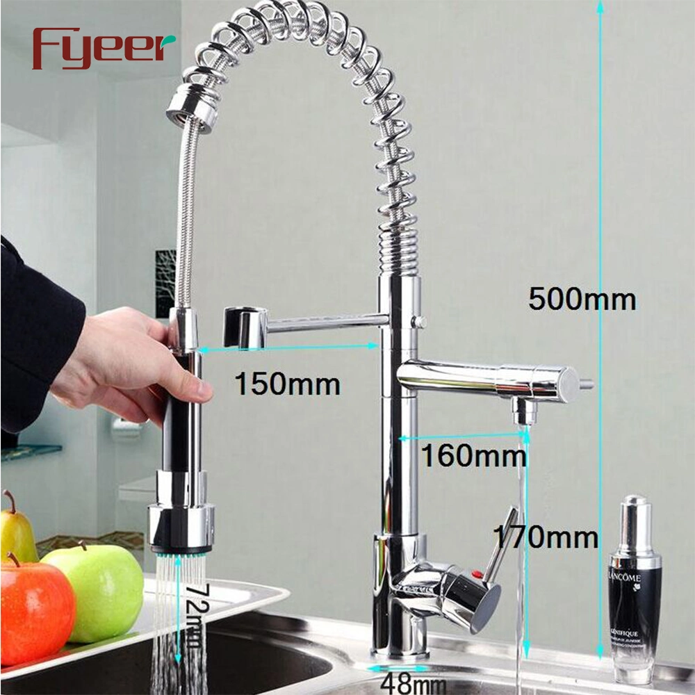 Fyeer Brass Chrome Plated Kitchen Sink Faucet with Pull Down Spray