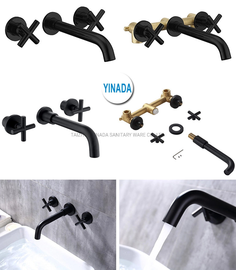 Innada Fashion Design Double Cross Handle Brass Bathroom Sink Mixer Faucet Matt Black Basin Faucet