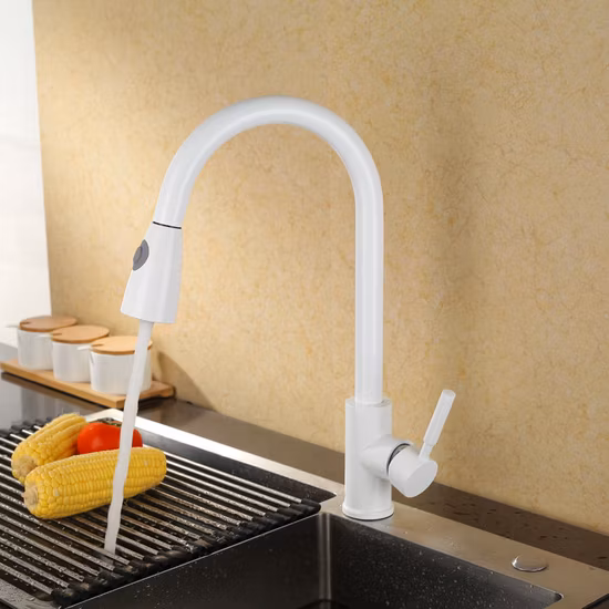 Torneira de cozinha misturadora branca moderna